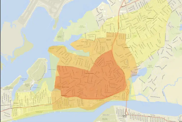 a screenshot of the map of the Far Rockaway area where schools will switch to remote learning.